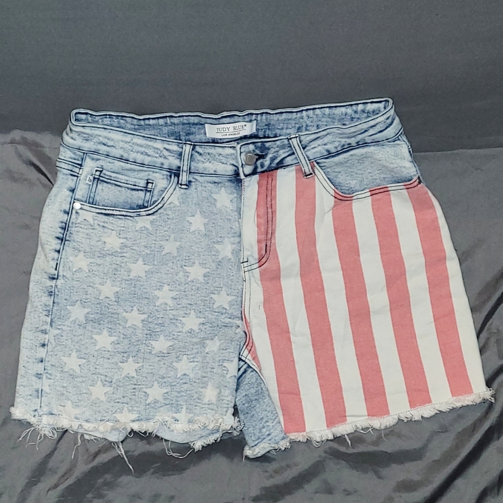 Stars + Stripes Cut Off Jean Shorts - Picture 2 of 12